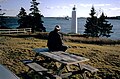 Cargo ship sailing by Deer Island Point.