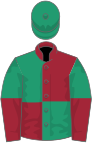 Emerald Green and Maroon (quartered), halved sleeves, Emerald Green cap