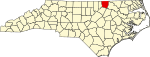 Mapa de Carolina del Norte con la ubicación del condado de Warren