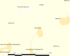 Mapa obce Hancourt