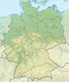 Mapa konturowa Niemiec, po lewej znajduje się punkt z opisem „miejsce bitwy”