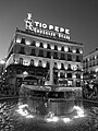 Tio Pepe Neon Advertisement ' Puerta Del Sol ' Madrid, Spain ' photographed at Sunset in black and white.