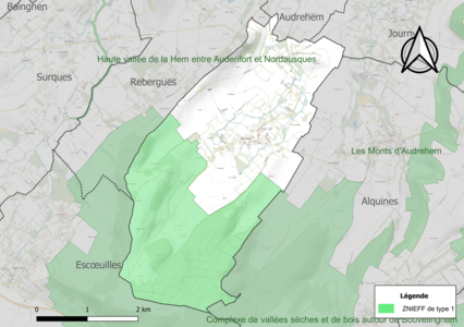 Carte de la ZNIEFF de type 1 sur la commune.