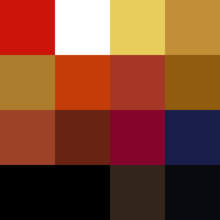 Les seize couleurs de la palette de Géricault utilisées dans le tableau.