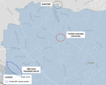 map showing proximity of Dufief Mill, Travilah crossroads, and C&O Canal