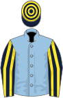 Light blue, dark blue and yellow striped sleeves, hooped cap