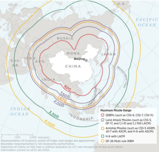 Chinese Conventional Strike Ranges as of 2022