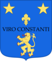 Stemma della linea dei Di Napoli: D'azzurro al leone d'oro, sormontato dal motto VIRO CONSTANTI di nero in fascia, con due stelle d'oro e un giglio dello stesso posti nel capo 2 e 1.