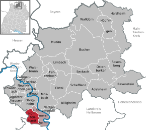 Poziția Hüffenhardt pe harta districtului Neckar-Odenwald-Kreis