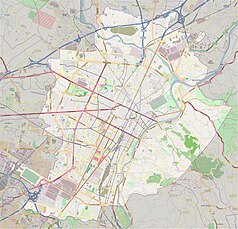 Mapa konturowa Turynu, u góry nieco na lewo znajduje się punkt z opisem „JUV”, natomiast na dole nieco na lewo znajduje się punkt z opisem „TOR”