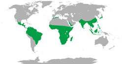 Distribución dos primates (non humanos) en verde