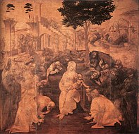 Leonardo da Vinci Adoration of the Magi, 243 × 246 cm.