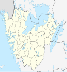 Mapa konturowa Västra Götalandu, na dole nieco na lewo znajduje się punkt z opisem „GOT”