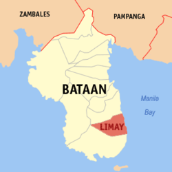 Map of Bataan with Limay highlighted