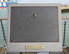 Detail of the commemorative plate in the port of Zeebrugge