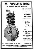 Stevens advertentie voor een motorfietsblok uit 1904.