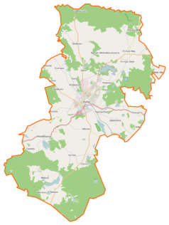 Mapa konturowa gminy Bytów, u góry znajduje się punkt z opisem „Gostkowo”