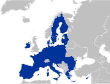 Grafische Europakarte mit blau markierten Staaten des Europäischen Binnenmarkts.