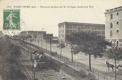 Paris, boulevard Ney, Bastion du 76e régiment d'infanterie de ligne. Ligne de Petite Ceinture.