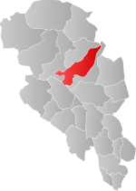 Mapa do condado de Oppland com Nord-Fron em destaque.