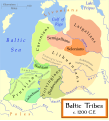 Image 17Baltic tribes around 1200, in the neighbourhood about to face the Teutonic Knights’ conversion and conquests; note that Baltic territory extended far inland. (from History of Lithuania)