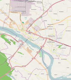 Mapa konturowa Płocka, po prawej nieco na dole znajduje się punkt z opisem „Ośnica”