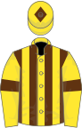 Yellow, brown stripes and armlets, yellow cap, brown diamond