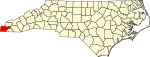 Mapa de Carolina del Norte con la ubicación del condado de Cherokee