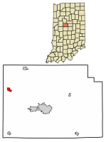 Location of Mulberry in Clinton County, Indiana.