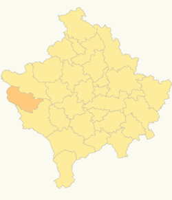 Locatie van de gemeente Deçani in Kosovo