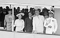 First Lady Eleanor Roosevelt, Queen Elizabeth, King George VI, President Franklin D. Roosevelt aboard the presidential yacht USS Potomac during Their Majesties state visit to Washington, 1939