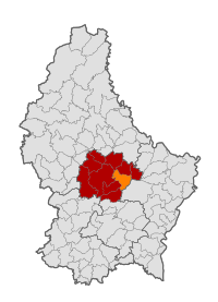 Map of Luxembourg with Fischbach highlighted in orange, and the canton in dark red