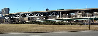 The tunnel's approach road in New Jersey, which is referred to as "The Helix"