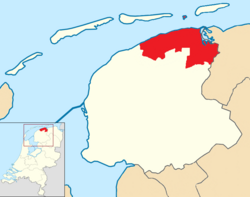 Ligging van Noardeast-Fryslân in Friesland-provinsie