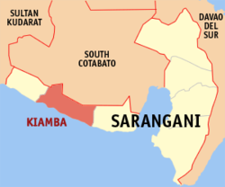 Map of Sarangani with Kiamba highlighted