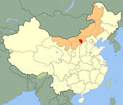 Hohhot (red) in Inner Mongolia (orange)