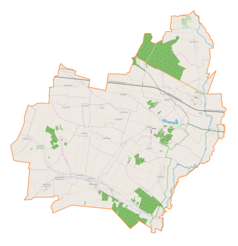 Mapa konturowa gminy Imielno, na dole nieco na lewo znajduje się punkt z opisem „Mierzwin”