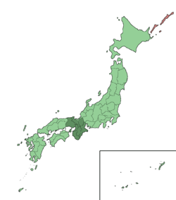 Cairt shawin the Kansai region o Japan. It comprises the mid-wast aurie o the island o Honshu.