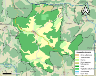 Carte en couleurs présentant l'occupation des sols.