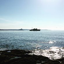 Scillonian ferry leaving Penzance on a sunny day