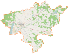 Mapa konturowa powiatu stargardzkiego, blisko centrum u góry znajduje się punkt z opisem „Wiechowo”