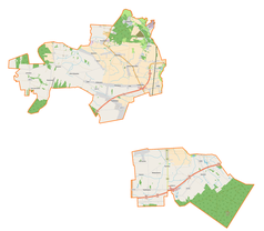 Mapa konturowa gminy wiejskiej Pabianice, po lewej nieco u góry znajduje się punkt z opisem „Janowice”