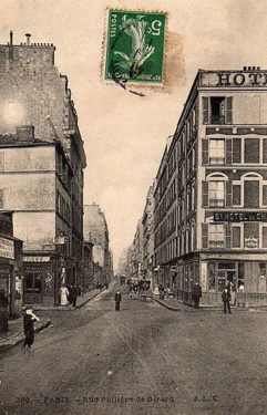 La rue Philippe-de-Girard au croisement de la rue du Département, vers 1900