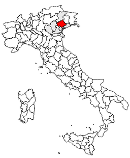 Karta över Italien med Provincia di Treviso markerat