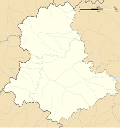 Mapa konturowa Haute-Vienne, po lewej nieco u góry znajduje się punkt z opisem „Montrol-Sénard”