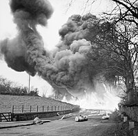 A hedge hopper demonstration staged by the Petroleum Warfare Department at Mid Calder in Scotland, 28 November 1940