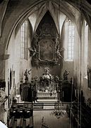 Presbiterio de la Iglesia de la Transfiguración en el Monte Tábor antes de la reconstrucción (foto de Ignác Šechtl, antes de 1897)