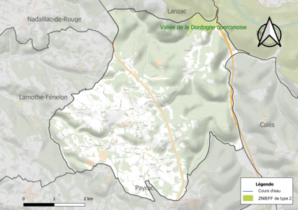 Carte de la ZNIEFF de type 2 sur la commune.