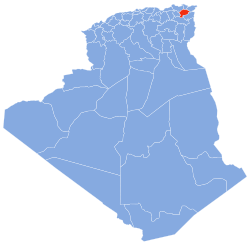 Mapa da Argélia destacando a província de Guelma