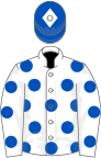 White, royal blue spots, royal blue cap, white diamond